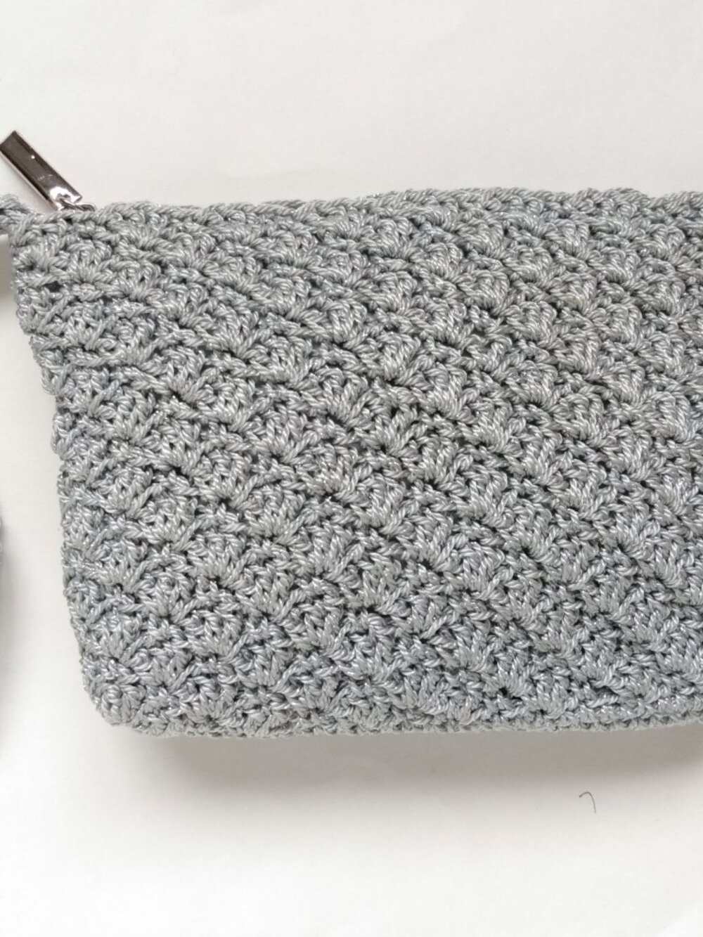 Simply Style Women's Wristlet Gray Silver Metallic Crochet Unique Wedding Purse